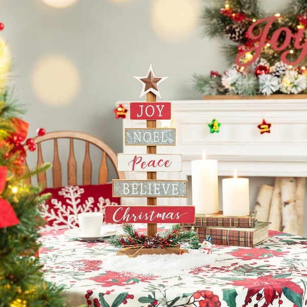 Glitzhome Wooden Xmas Table Tree Decor