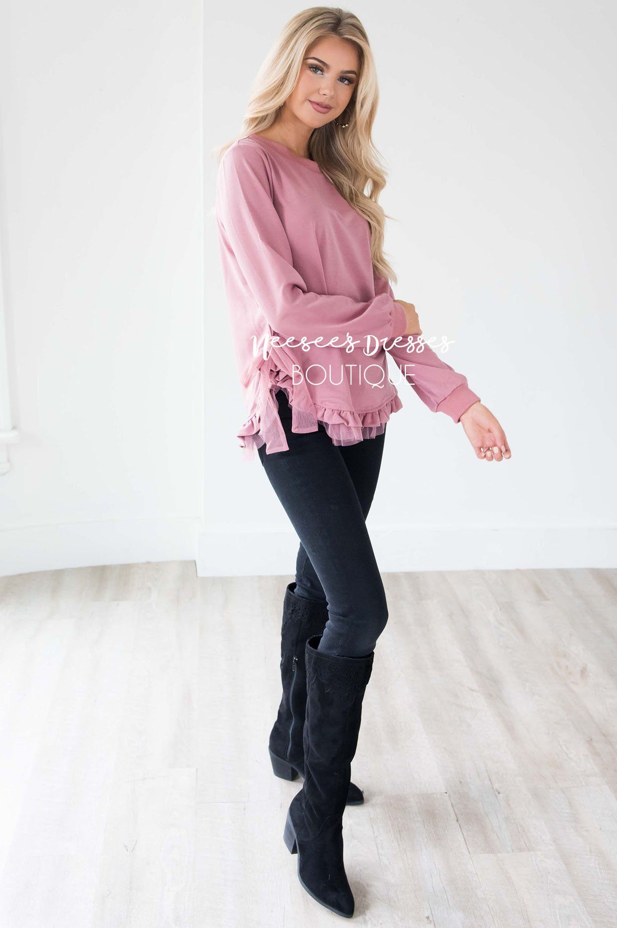 My Great Escape Chiffon Hem Sweater