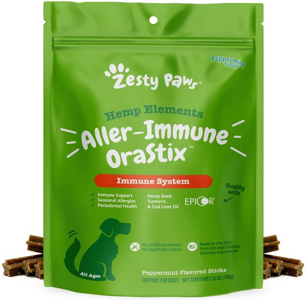 Zesty Paws Hemp Elements Aller-Immune OraStix Peppermint Flavored Dog Dental Chews