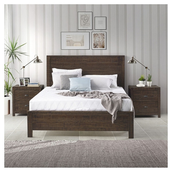 Yes4wood 3-Piece Bedroom Furniture Set， Solid Wood Albany Twin Size Bed Frame with Two 2-Drawer Nightstands - - 37849885