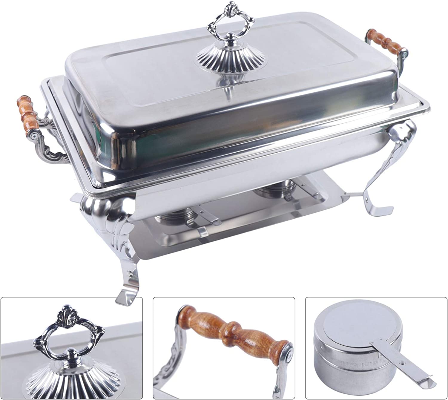 Loyalheartdy 8QT Stainless Steel Chafer Chafing Dish Buffet Set Silver Rectangle Buffet Party Food Warmer 25.98*14.17*15.74In