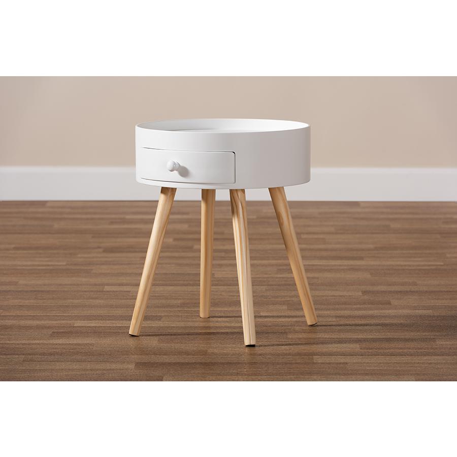 Baxton Studio Jessen Mid-Century Modern White 1-Drawer Wood End Table