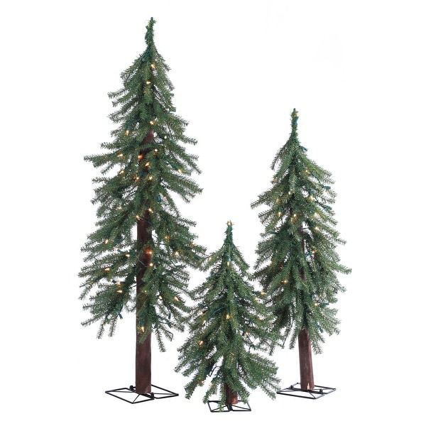 Elegant 3 Piece Pre Lit Alpine Tree Set with Warm White LED Lights