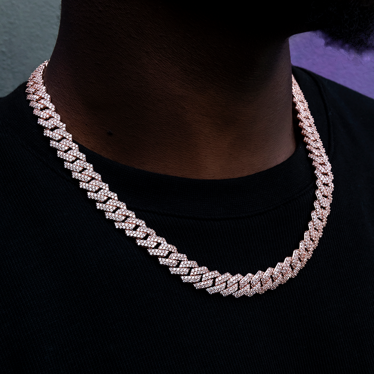 Diamond Prong Link Chain in Rose Gold- 12mm