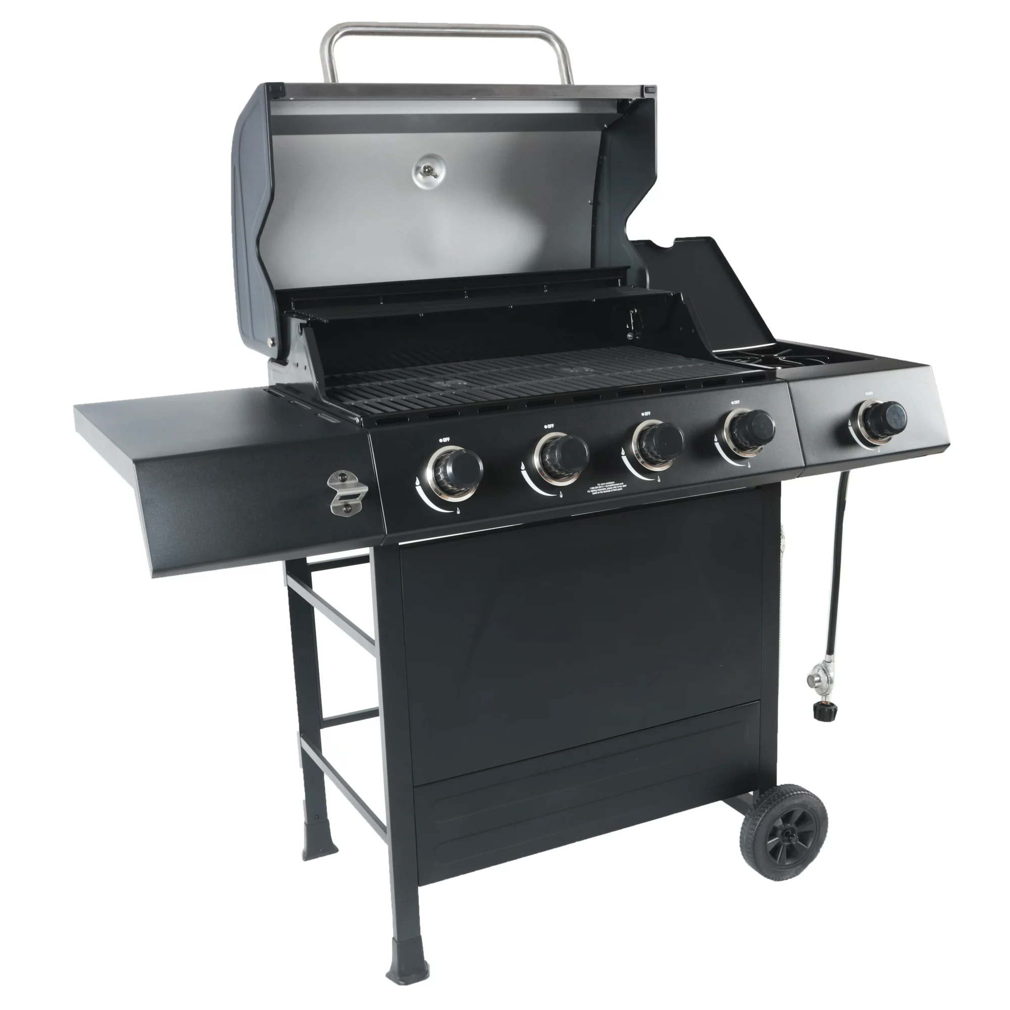 RevoAce 4-Burner Propane Gas Grill with Side Burner， Stainless Steel and Black