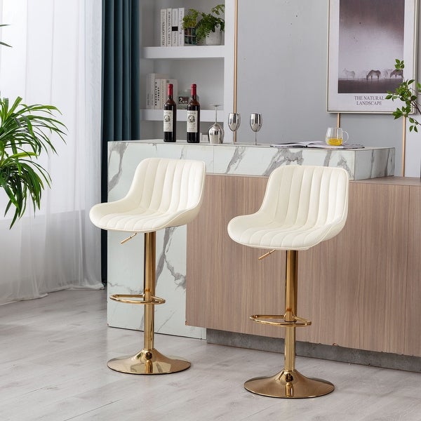 Velvet Adjustable Swivel Bar Stools with Footrest