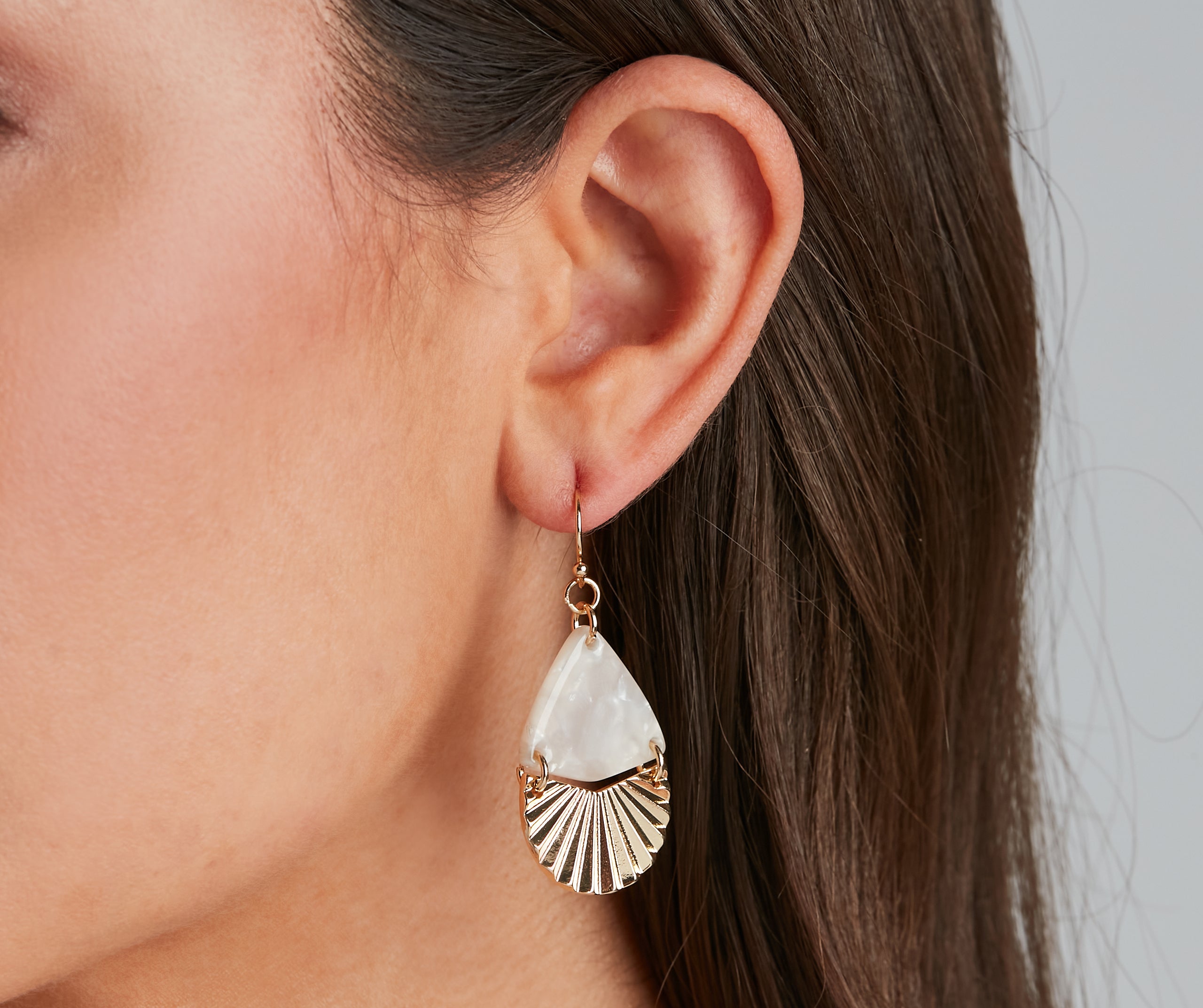 Sophisticated Marble Fan Metal Earrings