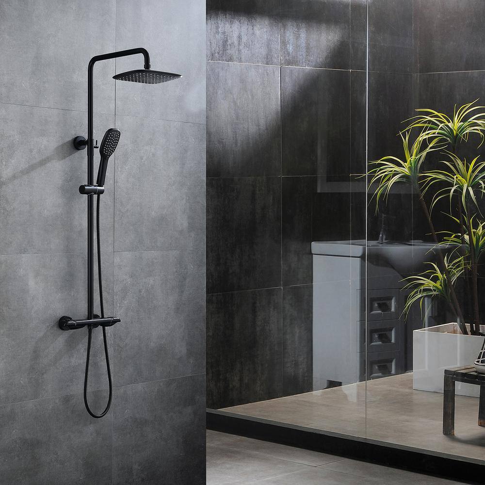 Toject Elsy 2-Spray Patterns with 2.5 GPM 10 in. Wall Mount Dual Shower Heads with Handheld Shower in Matte Black HST1002MB