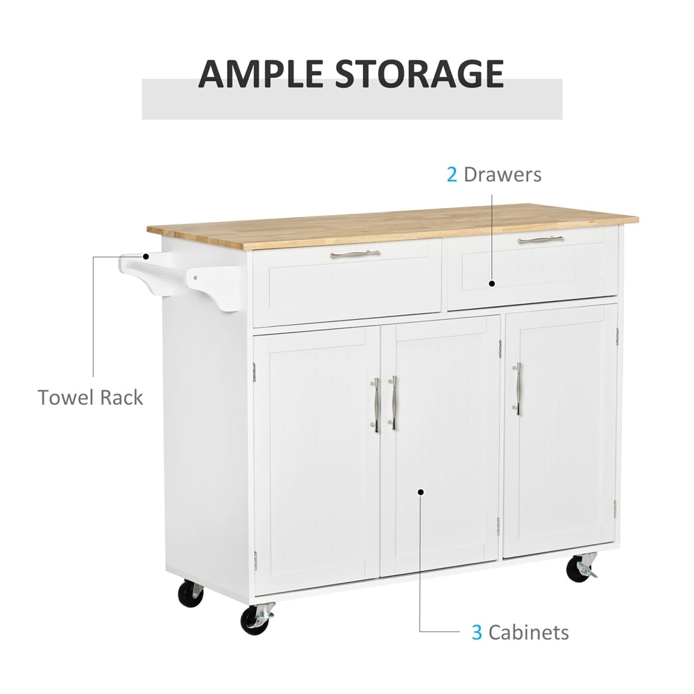 Mobile Kitchen Island  Kitchen Cart w/ Wood Top  Drawers   Towel Rack