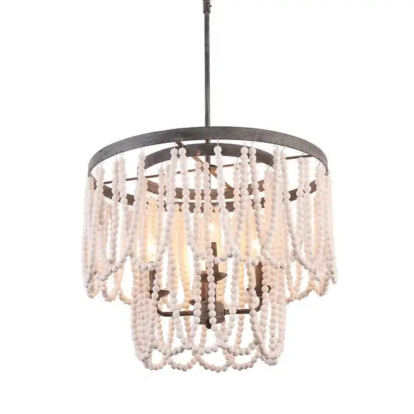 CurveCurio Bohemia 4-Light Wood Beaded Chandelier Rustic Pendant lighting for Living Room， Dining Room Shopping - The Best Deals on Chandeliers