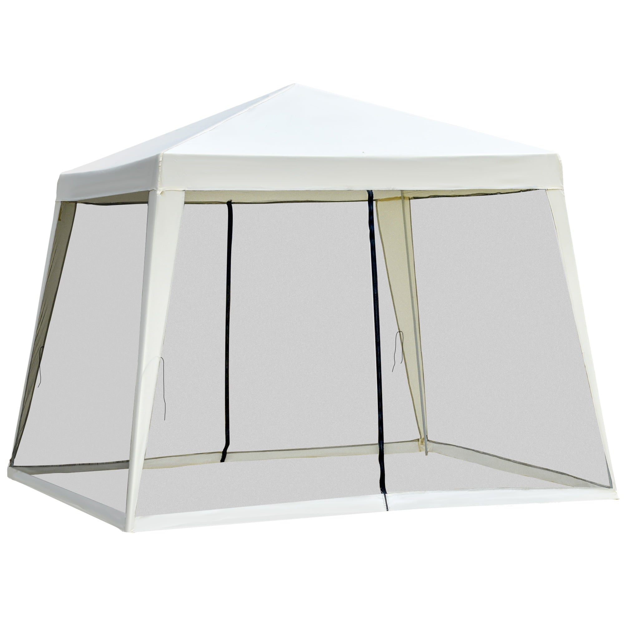 Outsunny Outdoor Sun Shade Gazebo Canopy Tent with Mesh Screen Walls Beige, Cabanas, 10 ft Width