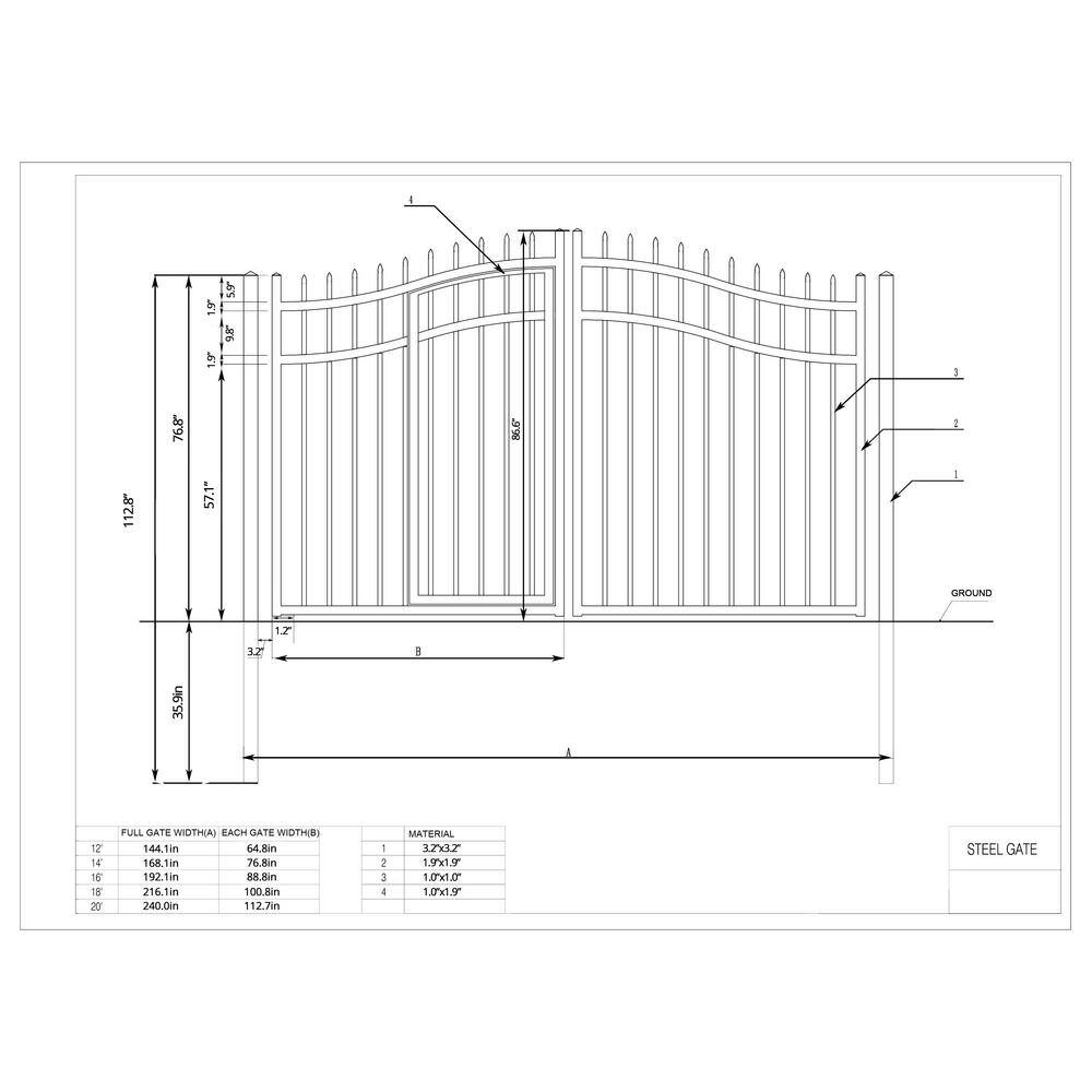 ALEKO Vienna Style 14 ft. x 7 ft. with Pedestrian Gate Black Steel Swing Dual Driveway Fence Gate DGP14VIENNA-HD