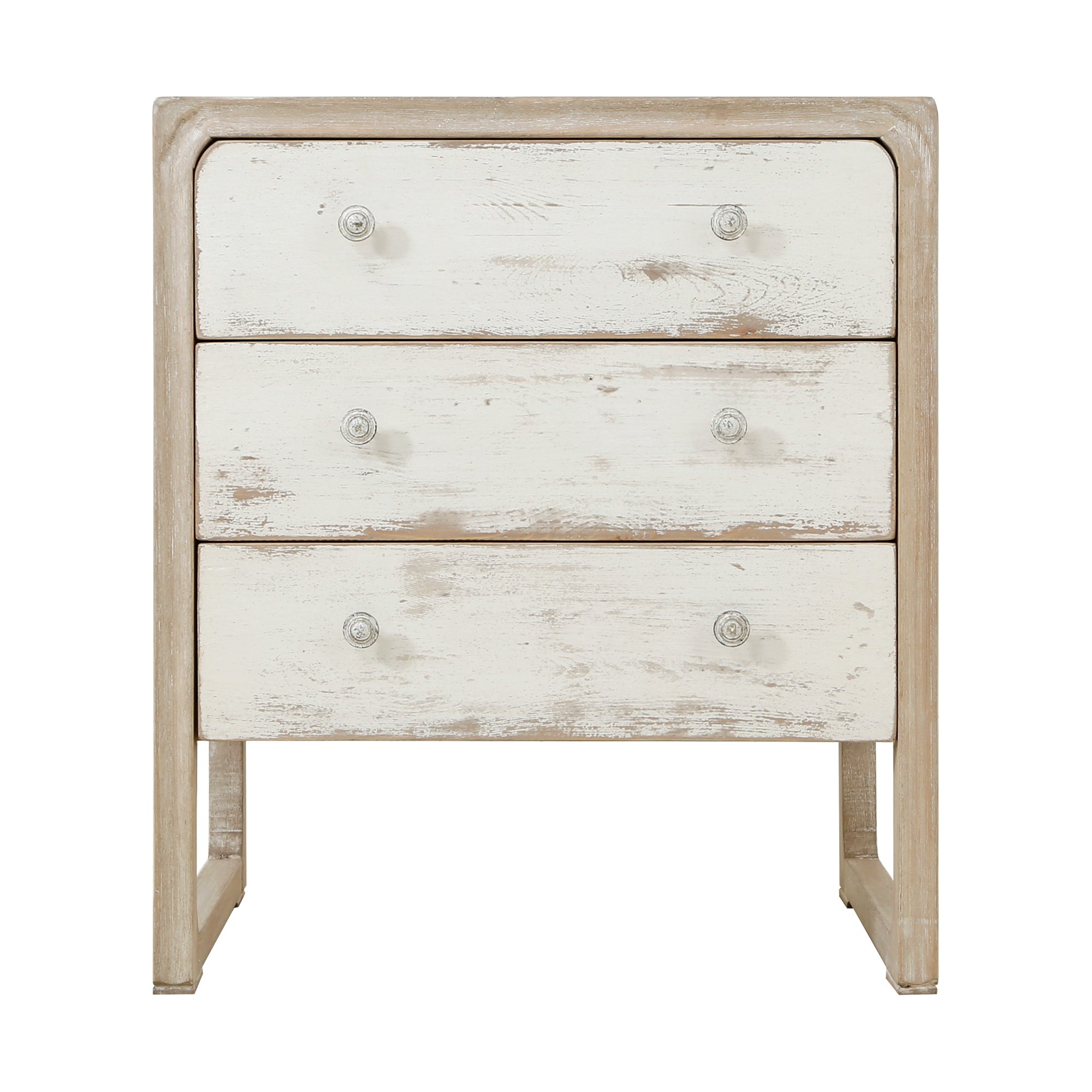 Artissance Reclaimed Wood Peking Side table With 3 Drawers， 30 Inch Tall， Antique Off White Finish