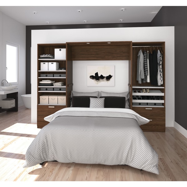 Cielo Full Murphy Bed and 2 Shelving Units with Drawers by Bestar - - 14086493