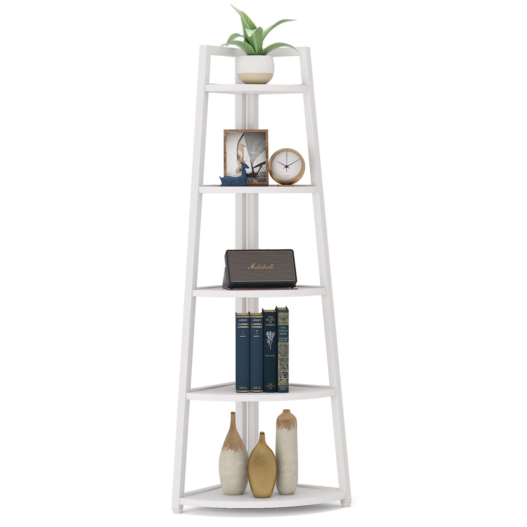 70 Corner Shelf, 5 Tier Corner Storage Rack Ladder Bookcase