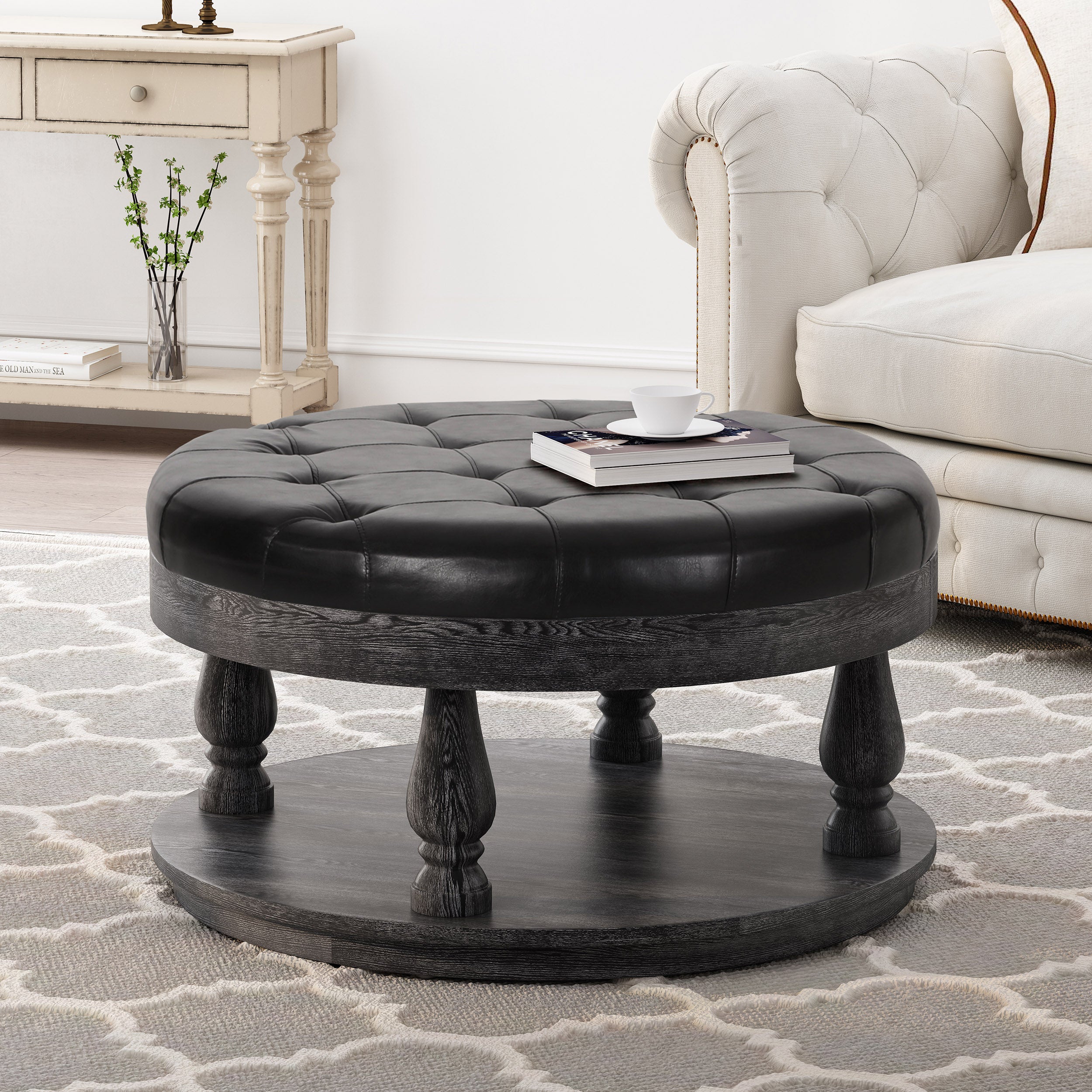 Andrue Contemporary Upholstered Round Ottoman