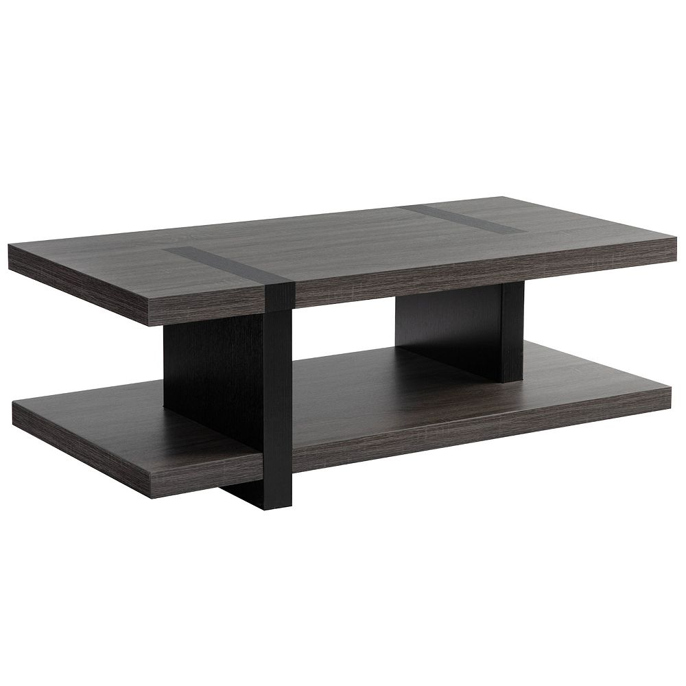 FC Design Distressed Grey and Black Coffee Table with Spacious Bottom Shelf