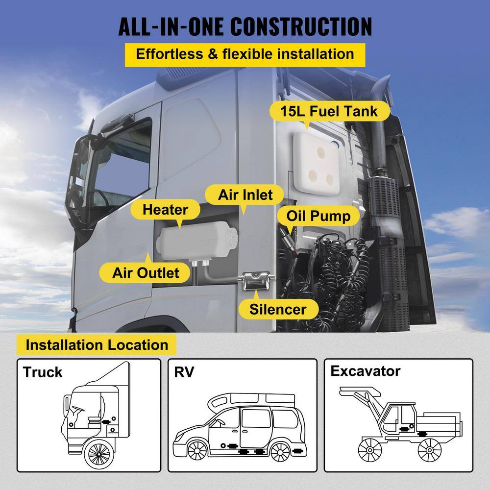 VEVOR 17000 BTU Diesel Air Heater 5KW 15L Tank Diesel Parking Heater with LCD Switch for RV Bus Motor Home and Boats