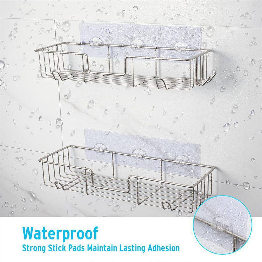 Dracelo Wall Mounted Bathroom Shower Caddies Coner Storage Shelves with Hooks in Nickel 2 Pack B08RDJ8N58