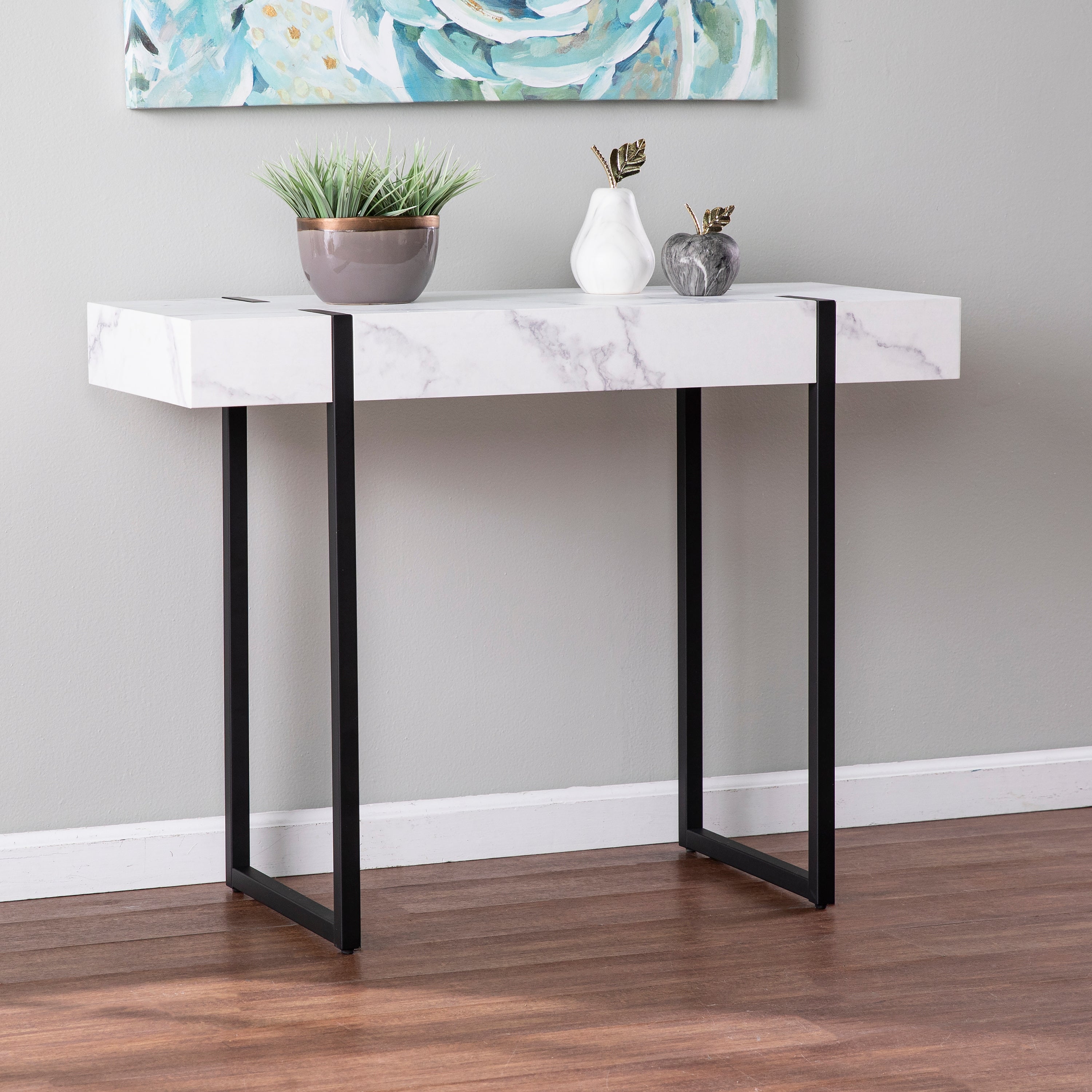 SEI Furniture Kiernan Modern Faux Marble Console Table