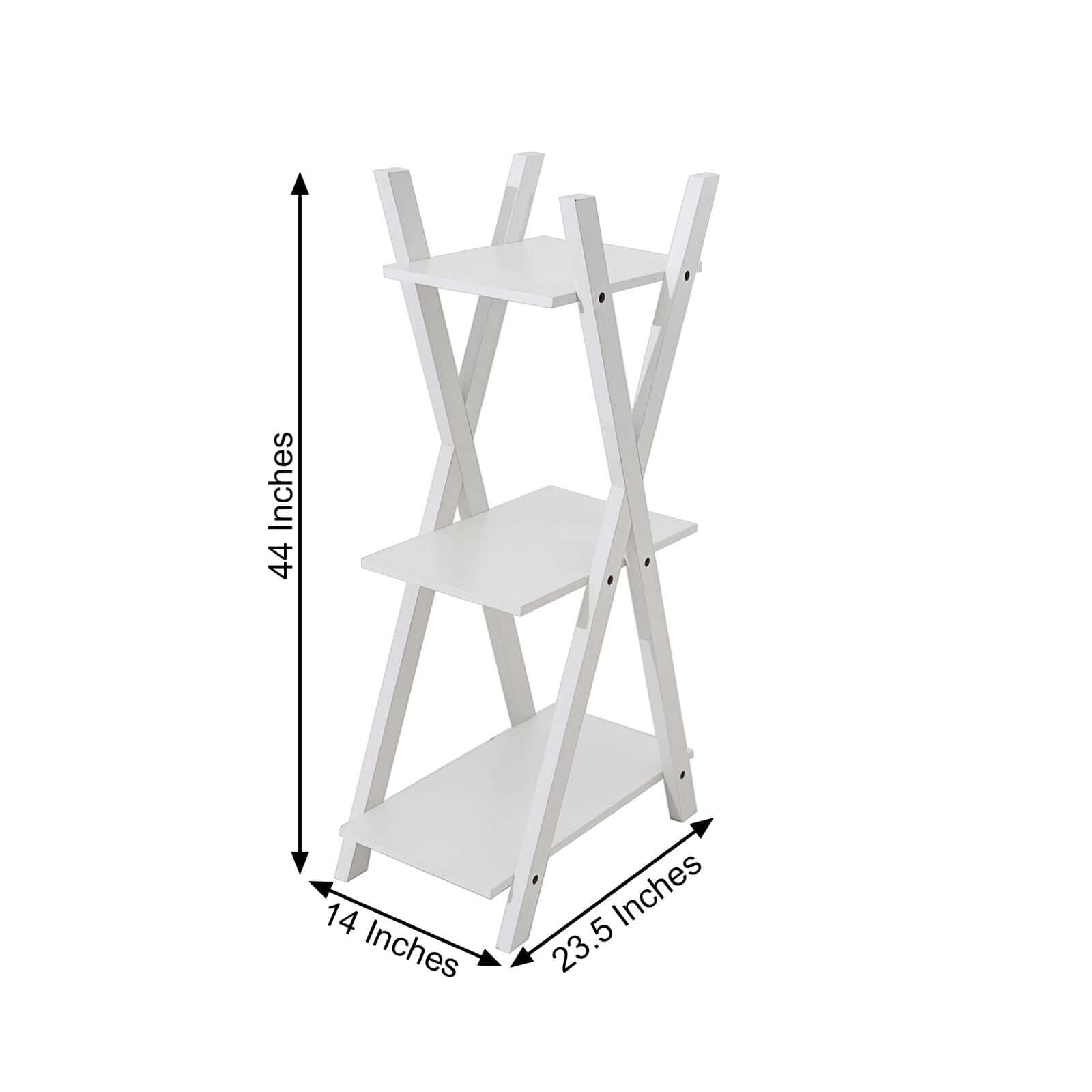 3-Tier White Wooden Plant Stand, X-Frame Display Shelf Accent Rack 44