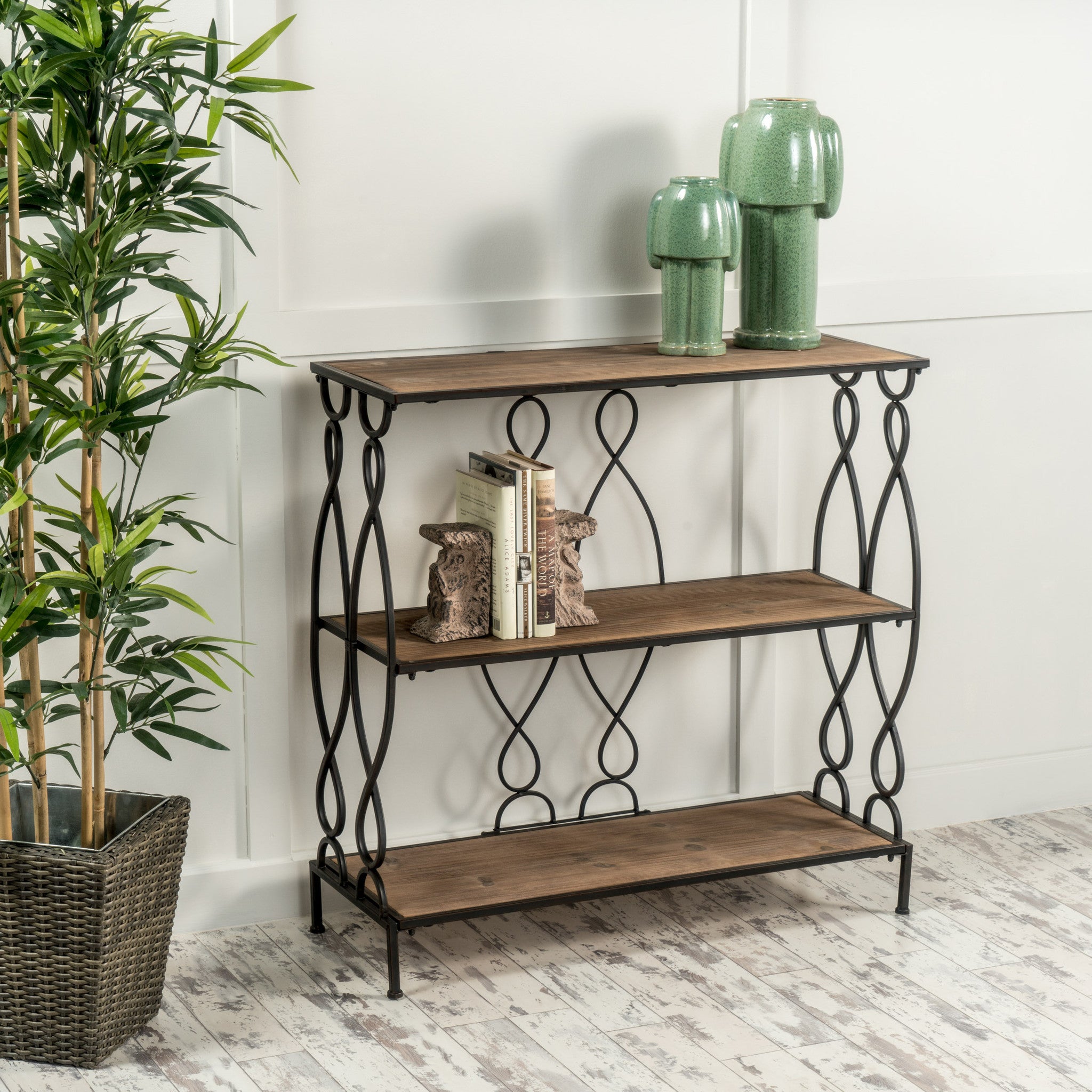 Varcan Modern Industrial 2 Shelf Firwood Bookcase