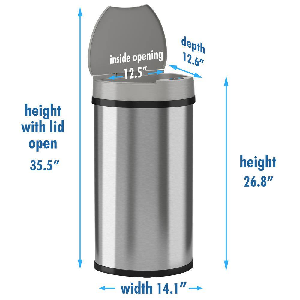 iTouchless 13 Gal. Stainless Steel Semi-Round Touchless Trash Can with AbsorbX Odor Control System Extra-Wide Opening Lid IT13HX