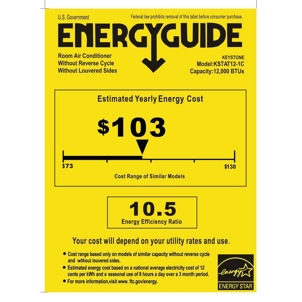 Keystone 12000 BTU 115V Through-The-Wall AC Energy Star Remote Dehumidifier Sleep Mode 24H Timer for Rooms up to 550 Sq. Ft. KSTAT12-1C