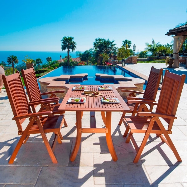 Kiersten Wood Patio Dining Set with Reclining Chairs