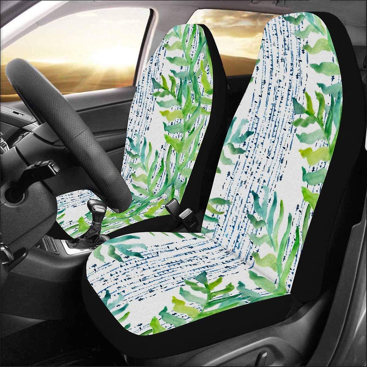 Set Of 2 Car Seat Covers Watercolor Tropical Palm Leave Universal Auto Front Seats Protector Fits For Car，suv Sedan，truck