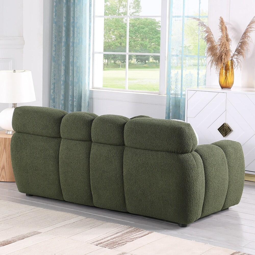 Boucle Loveseat Sofa Marshmallow Lounge Loveseat Sofa with Rolled Arms and Split Back  for Living Room Settee Chair  Olive Green