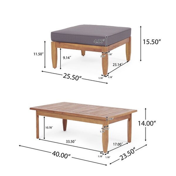 Sloane Outdoor Acacia Wood Coffee Table with Ottomanby Christopher Knight Home