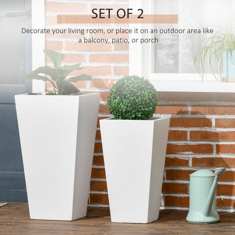 Outsunny White Outdoor Metal Planter Set Flower Pots with Drainage Holes Durable and Stackable for Patio Yard Garden (2-Pack) 845-861V00WT