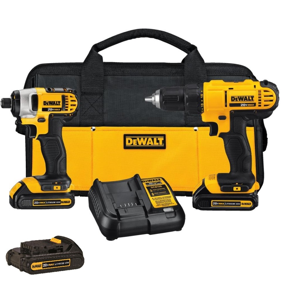 DEWALT 2 Tool 20V Max Power Tool Combo Kit 3 Li Ion Battery Bundle