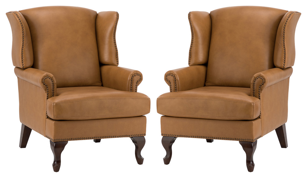 Baptist Genuine Leather Armchair Set of 2   Traditional   Armchairs And Accent Chairs   by Karat Home  Houzz