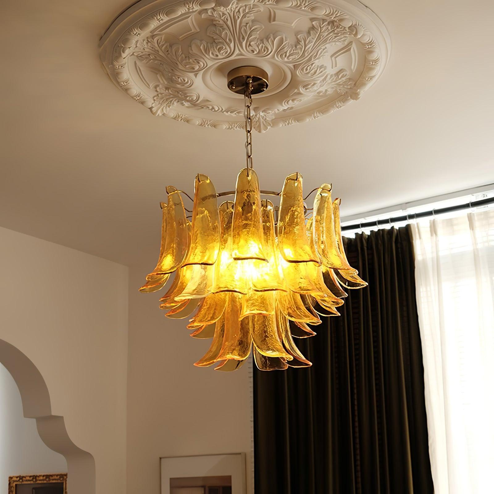 Glass Leaf Cascade Chandelier