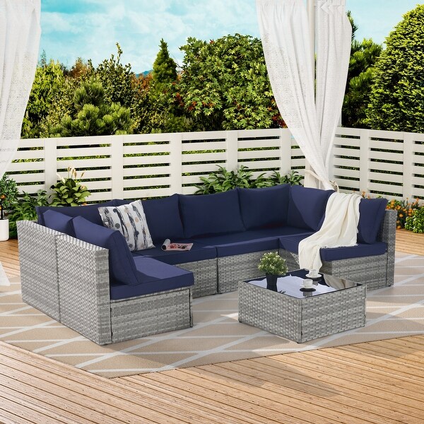 Outdoor Rattan 7 Pieces Furniture Sofa And Table Set