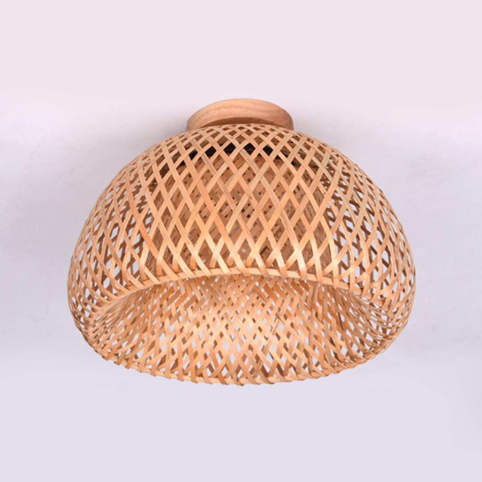 2xbamboo Wicker Rattan Light Fixture Flush Mount Hanging Ceiling Lamp 30x18cm