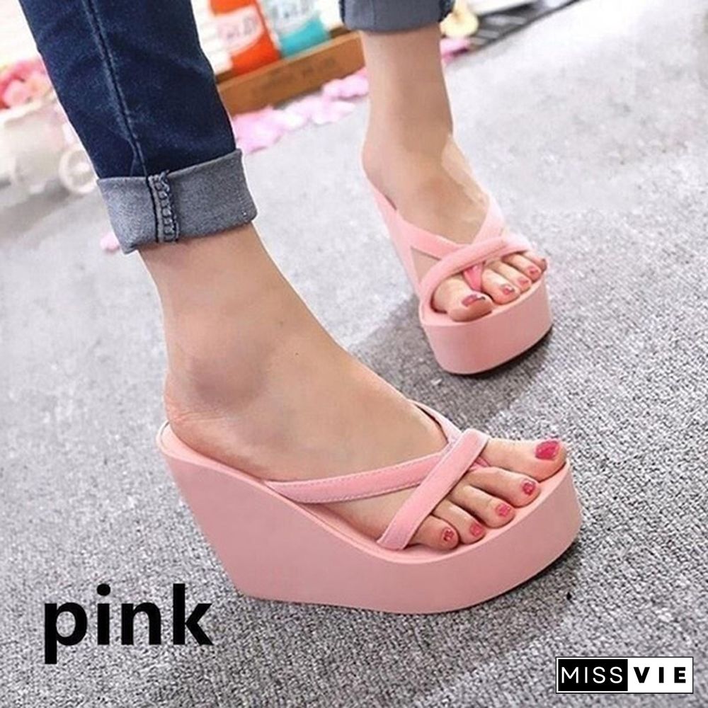 7 Colors Fashion Women Summer Casual Flip Flops Beach Slippers Sandals Summer Wedge Sandals Shoes