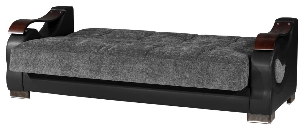 Unique Sleeper Sofa  Padded Chenille Seat  ampCurved Wooden Armrests   Contemporary   Sleeper Sofas   by Decorn  Houzz