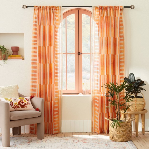 1pc Sheer Ophelia Printed Burnout Window Curtain Panel Orange Designed With Jungalow