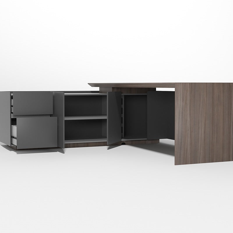 ARMANDO Executive Desk 220cm Left Return - Hazelnut & Grey