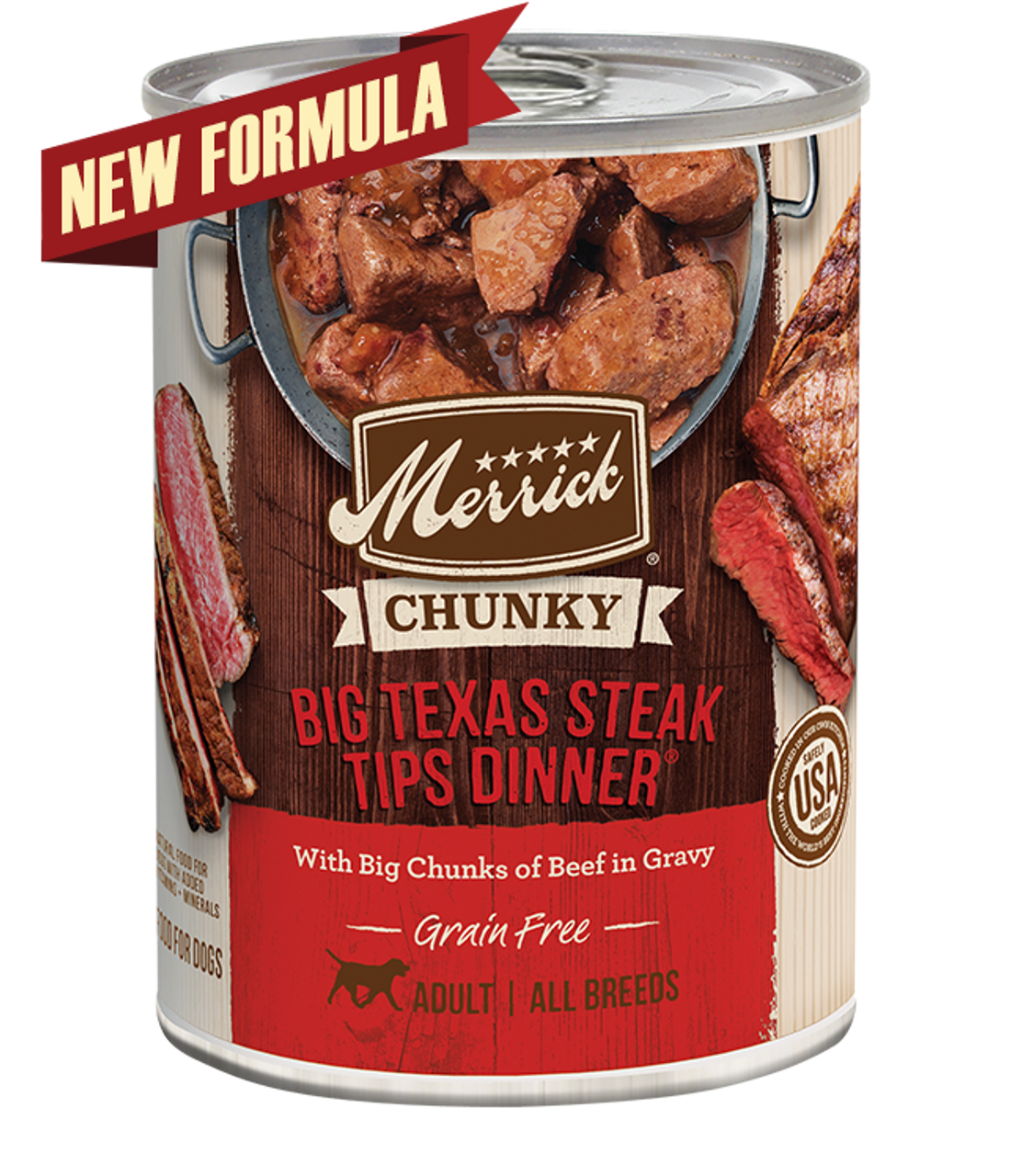 Merrick Chunky Grain-Free Big Texas Steak Tips Dinner In Gravy Canned Dog Food， 12.7 Oz.