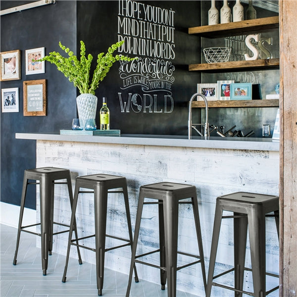 Alden Design Industrial Metal 30 Stackable Backless Bar Height Stools， Set of 4， Gunmetal Gray