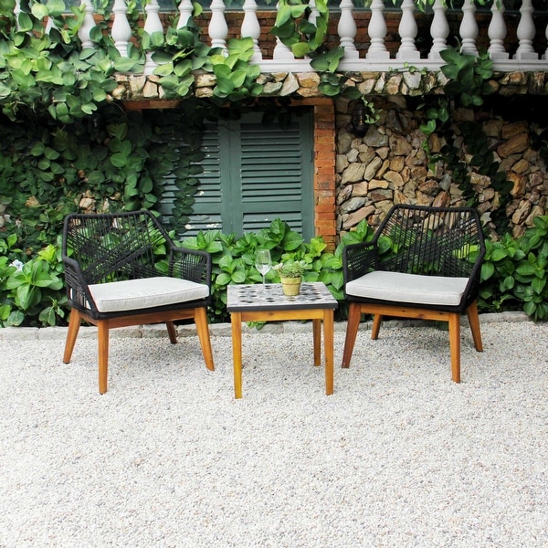 M4H Lucena Solid Wood Outdoor Rope Chair Set with Ceramics Table