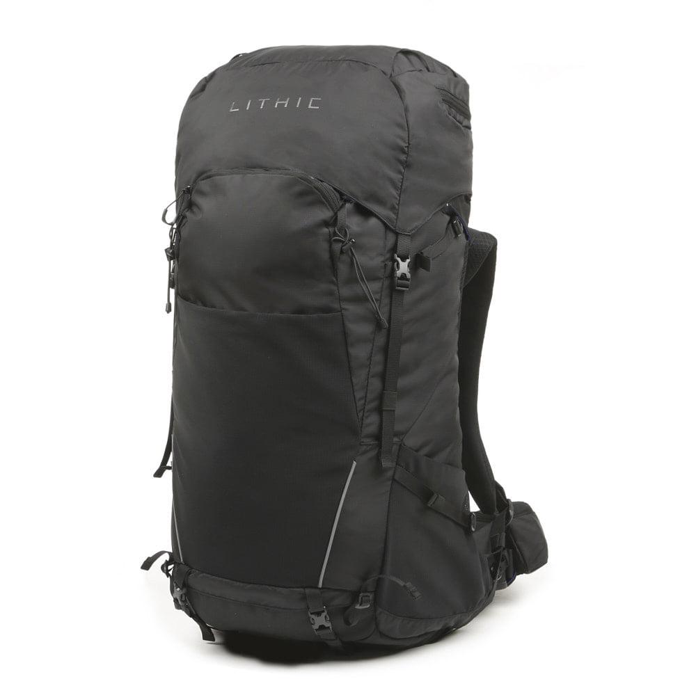 LITHIC 50 Liter Backpacking Backpack， with Reflective Accents， Black