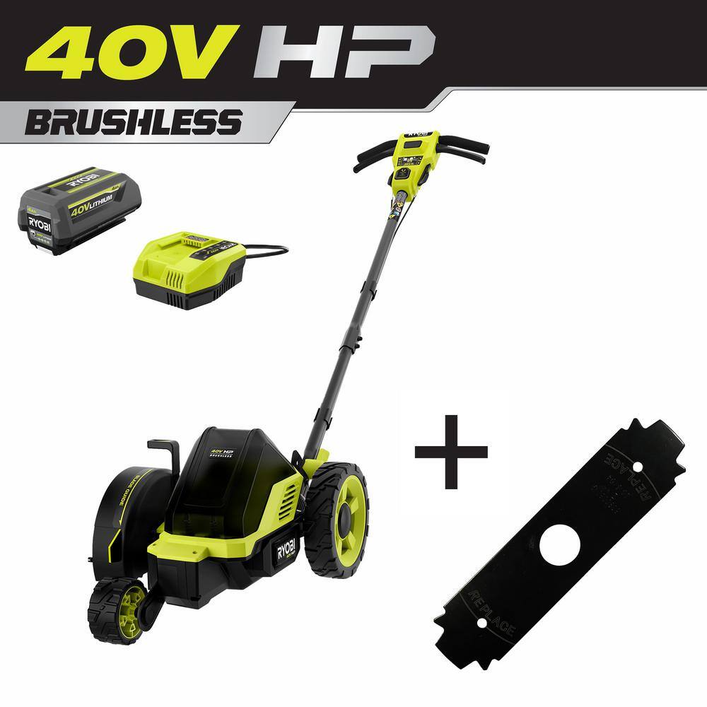 RYOBI 40V HP Brushless 9 in. Edger w Extra Edger Blade 4.0 Ah Battery and Charger RY40760-AC