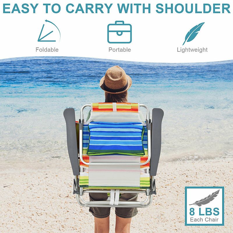 4-Pack 5-Position Outdoor Folding Backpack Beach Reclining Chair with Pillow