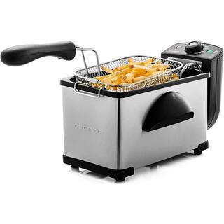 OVENTE 2.1 Qt. Nickel Brushed Deep Fryer Adjustable Temperature Control and Indicator Lights FDM2201BR