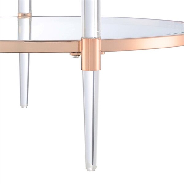 Royal Crest 2 Tier Acrylic Glass End Table， Rose Gold/Glass